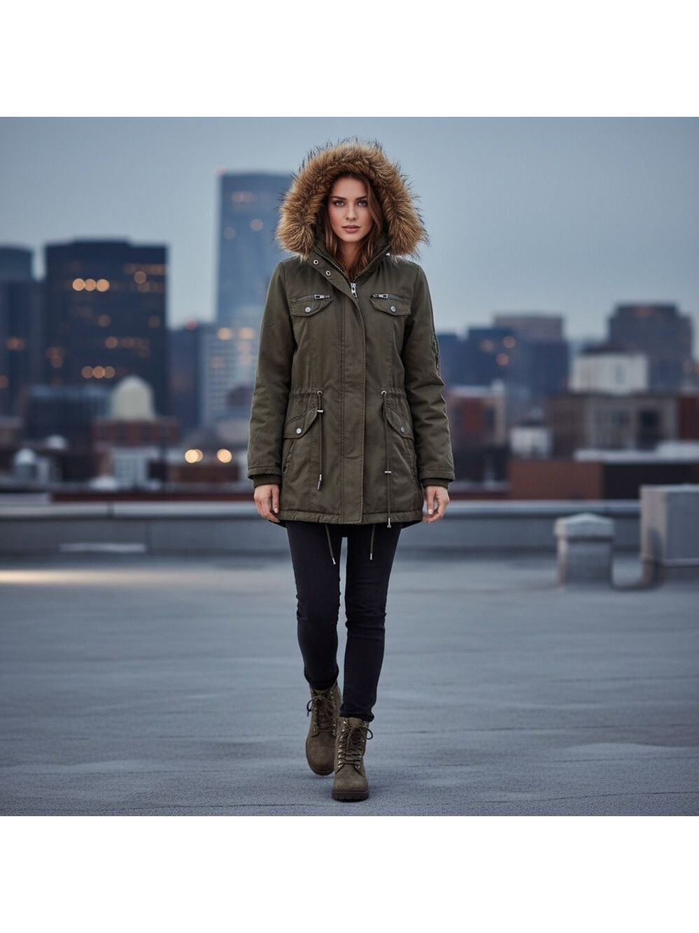 snobish collection Womens Green Hooded Utility Jacket - Size XL